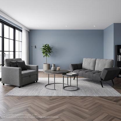 Student Living Room Set 3pcs Hm11385 Grey Fabric--mdf In Black Marble Color