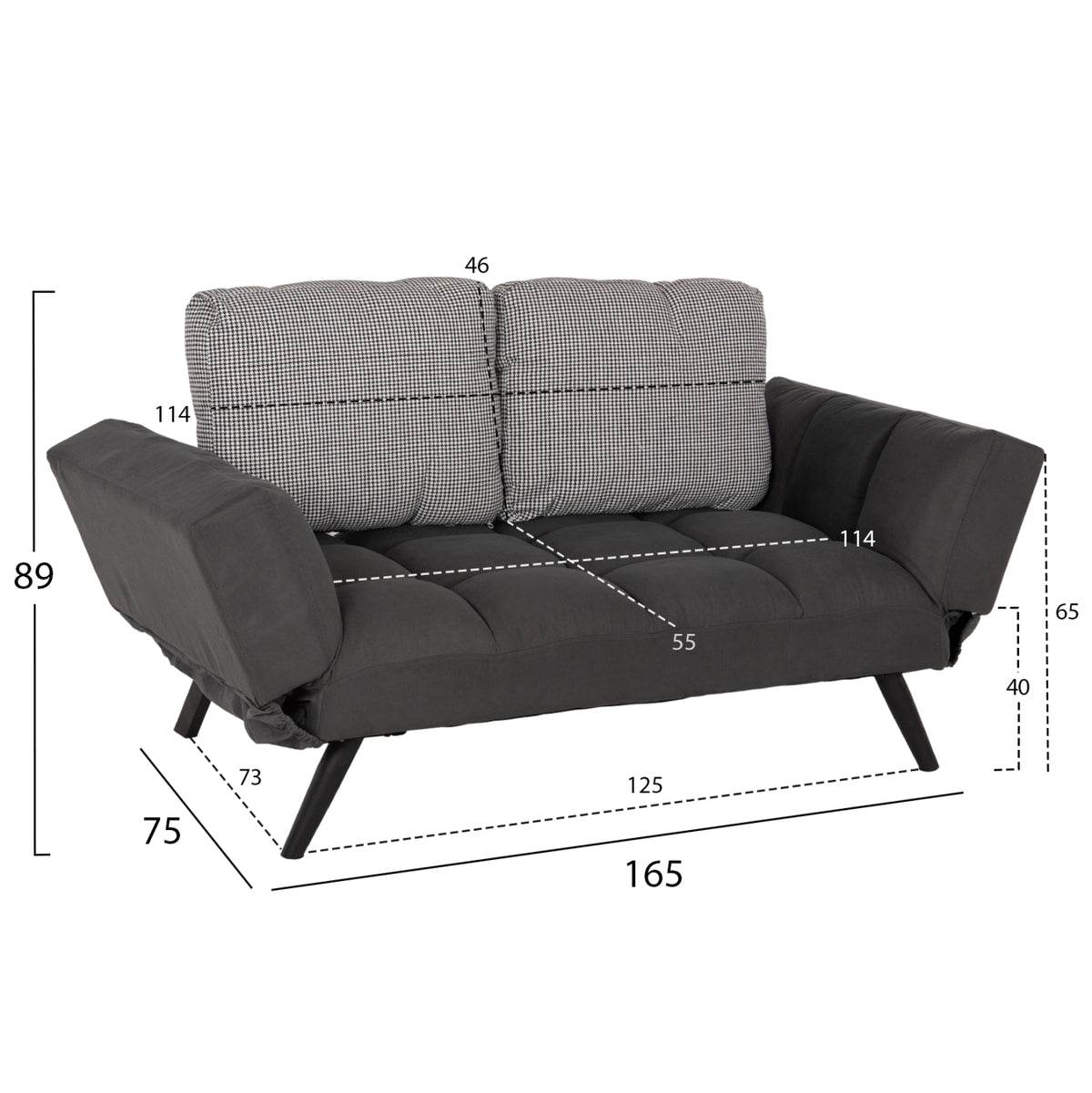 Student Living Room Set 3pcs Hm11385 Grey Fabric--mdf In Black Marble Color