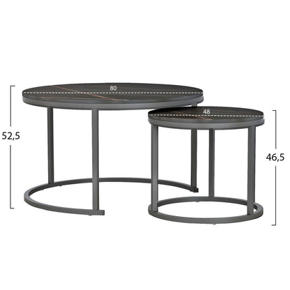 Student Living Room Set 3pcs Hm11385 Grey Fabric--mdf In Black Marble Color