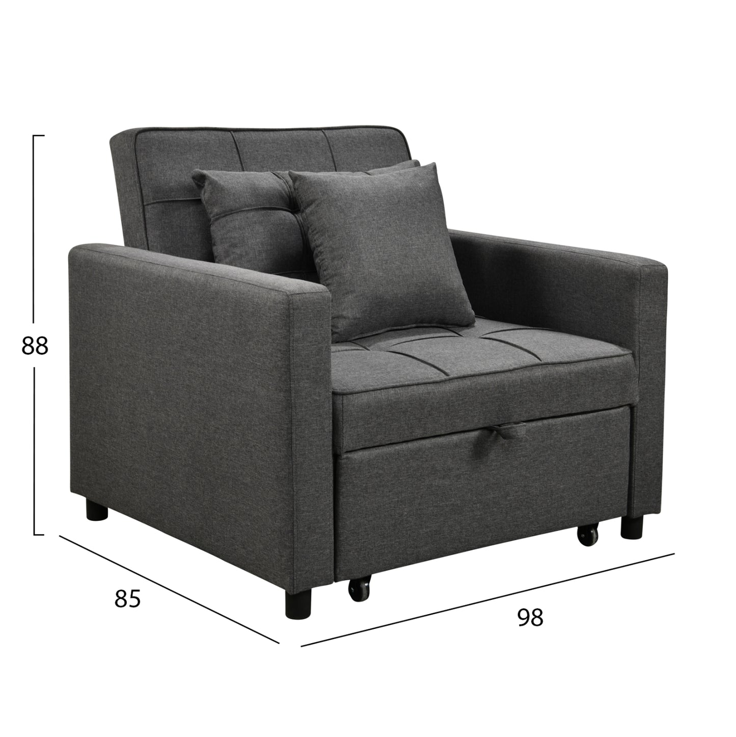 Student Living Room Set 3pcs Hm11385 Grey Fabric--mdf In Black Marble Color
