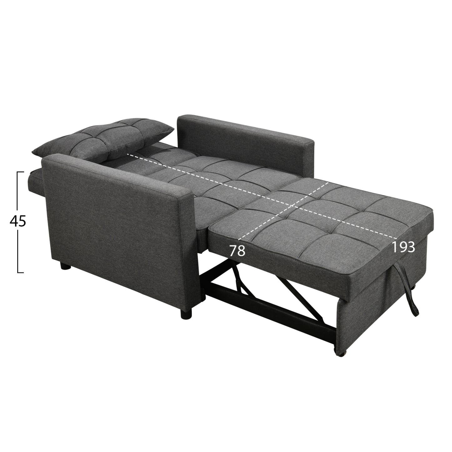Student Living Room Set 3pcs Hm11385 Grey Fabric--mdf In Black Marble Color