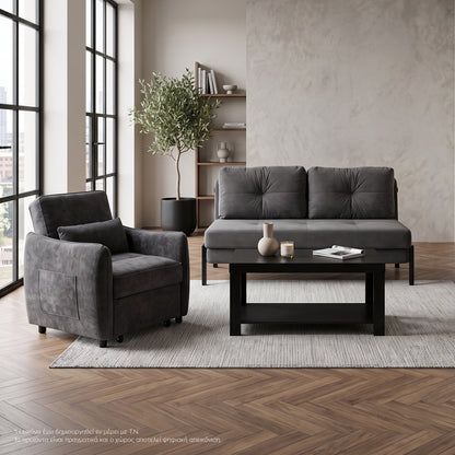 Student Living Room Set 3pcs Hm11386 Grey Velvet & Fabric--melamine In Zebrano