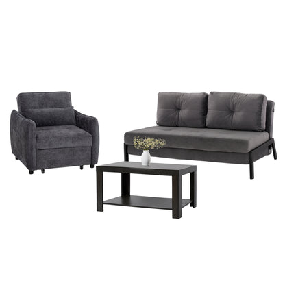 Student Living Room Set 3pcs Hm11386 Grey Velvet & Fabric--melamine In Zebrano