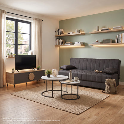 Student Living Room Set 3pcs Hm11387 Grey Fabric--melamine In Sonama/grey--mdf In White Marble