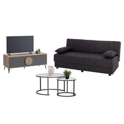 Student Living Room Set 3pcs Hm11387 Grey Fabric--melamine In Sonama/grey--mdf In White Marble