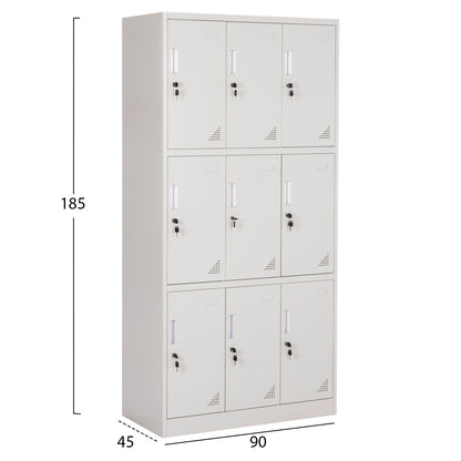 Locker Metallic Malmoe Hm5636.11 9 Cabinets With Key Locks In Light Grey 90x45x185hcm.