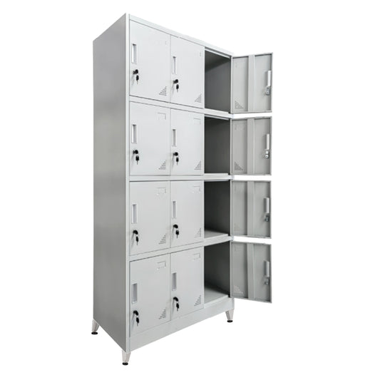 Locker Metallic Bexley Hm21105.01 With Legs - 12 Cabinets With Key Locks In Light Grey 90x45x195hcm.