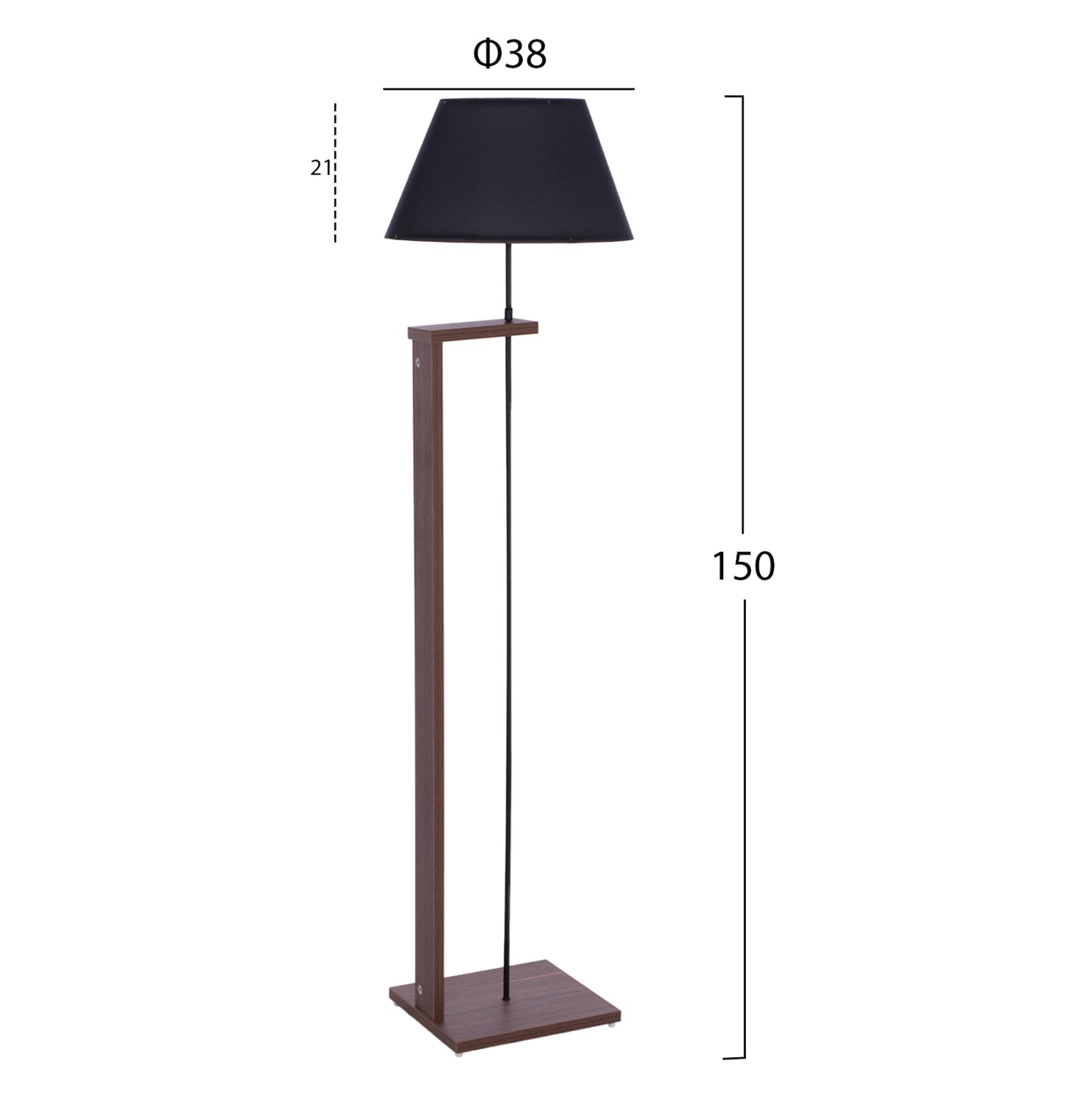 Floor Standing Lamp Hm7609.02 150cm Walnut Colored Mdf, Black Cap