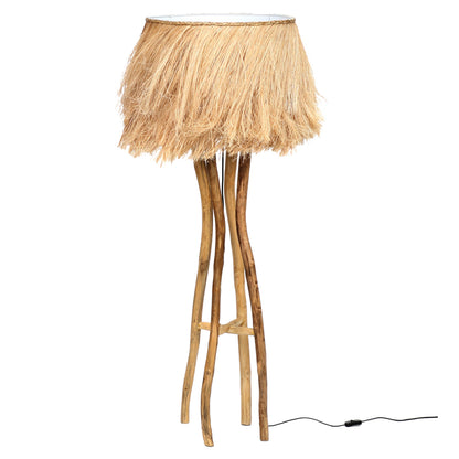 Floor Standing Lamp Teak Wood And Abaca Fibers Natural Color 50x50x160hcm.hm7758