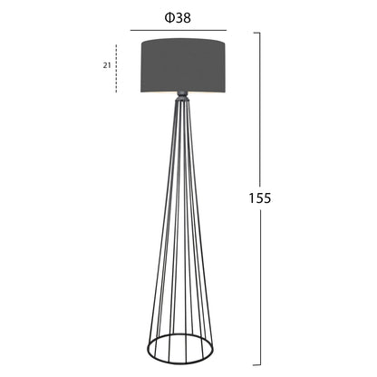 Floor Standing Lamp Hm7581.01 Black Pillar, Dark Grey Cap