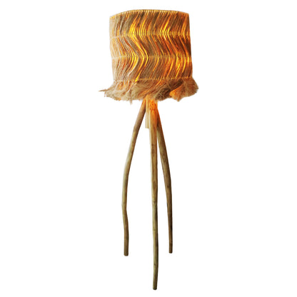 Floor Standing Lamp Teak Branch Legs And Abaca Fiber Cap In Natural Φ50x50-158hcm.hm7765