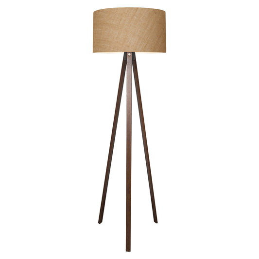 Floor Standing Lamp Hm7578.01 Walnut Color Tripod, Sandy Beige Cap