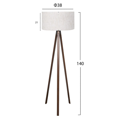 Floor Standing Lamp Hm7578.02 Walnut Color Tripod, Off-white Cap