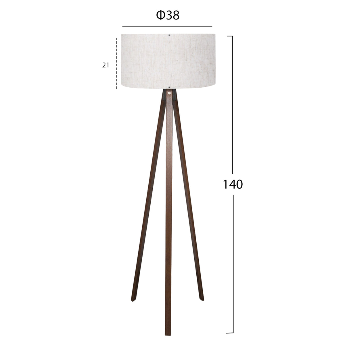 Floor Standing Lamp Hm7578.02 Walnut Color Tripod, Off-white Cap