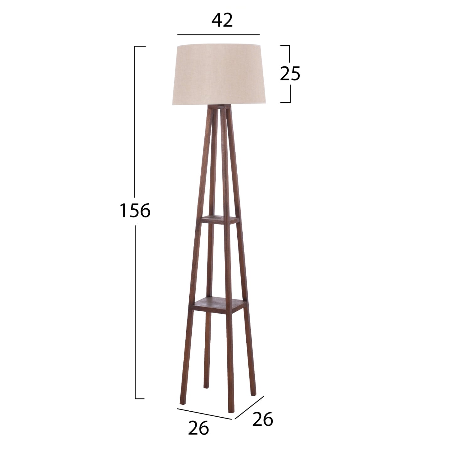 Floor Standing Lamp Wooden Walnut Legs Beige Cap 26x26x156hcm.hm7695.01