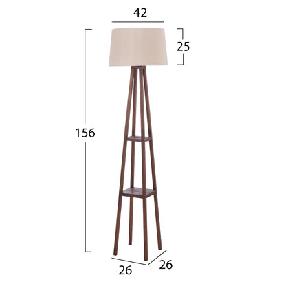 Floor Standing Lamp Wooden Walnut Legs Beige Cap 26x26x156hcm.hm7695.01