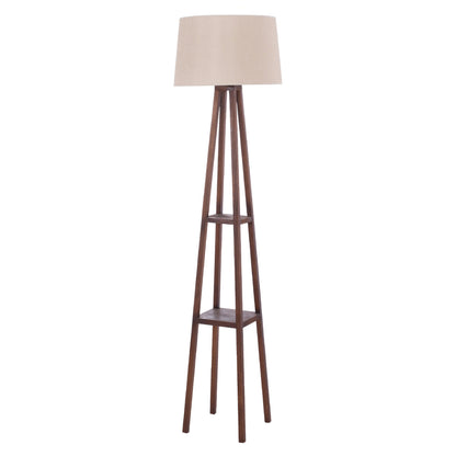 Floor Standing Lamp Wooden Walnut Legs Beige Cap 26x26x156hcm.hm7695.01