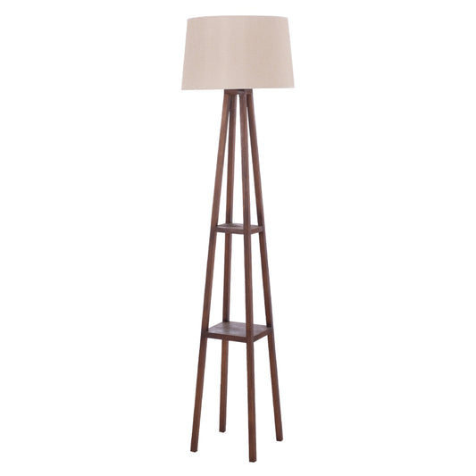 Floor Standing Lamp Wooden Walnut Legs Beige Cap 26x26x156hcm.hm7695.01