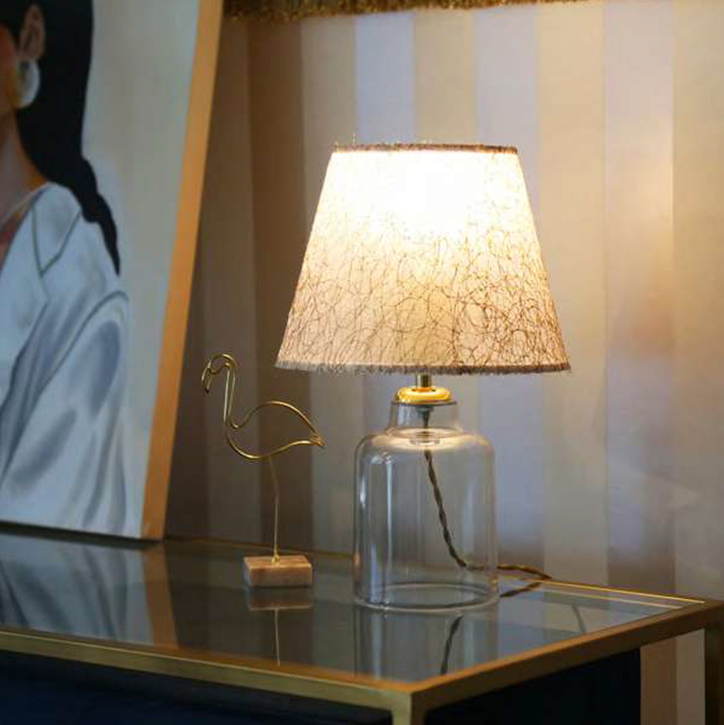 Table Lamp Hm7583.03 Golden Cap, Transparent Base, Golden Pillar