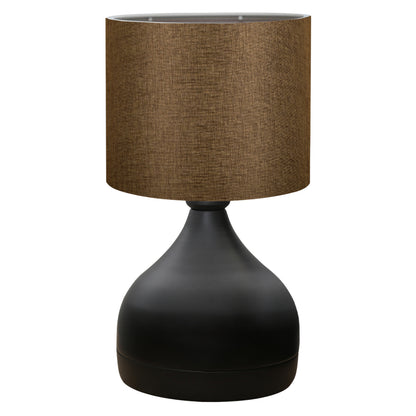 Table Lamp Hm7593.02 Black Metal Body, Brown Drum Shade Fabric Φ18,5x45Ηcm.