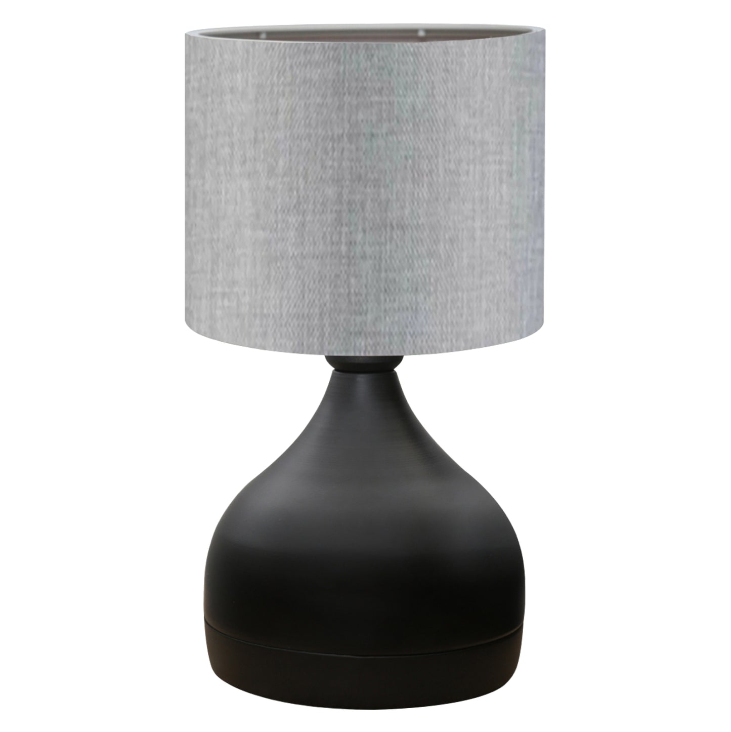 Table Lamp Hm7593.03 Black Metal Body Grey Drum Shade Fabric Φ18,5x45Ηcm.