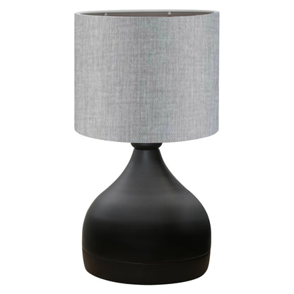 Table Lamp Hm7593.03 Black Metal Body Grey Drum Shade Fabric Φ18,5x45Ηcm.