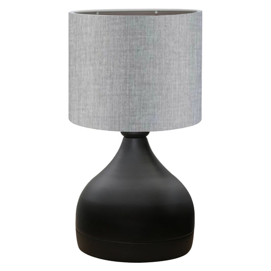 Table Lamp Hm7593.03 Black Metal Body Grey Drum Shade Fabric Φ18,5x45Ηcm.