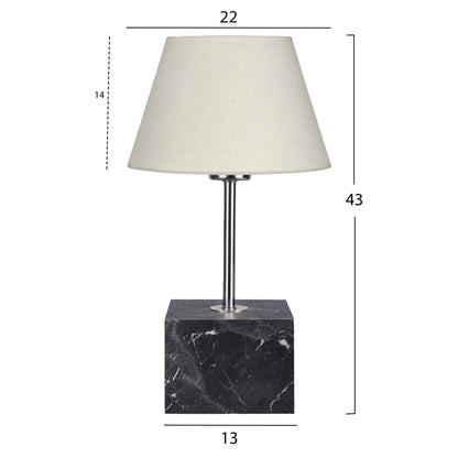Table Lamp Hm7594.01 Cube Base Silver Pillar Ecru Cap 13x13x43hcm