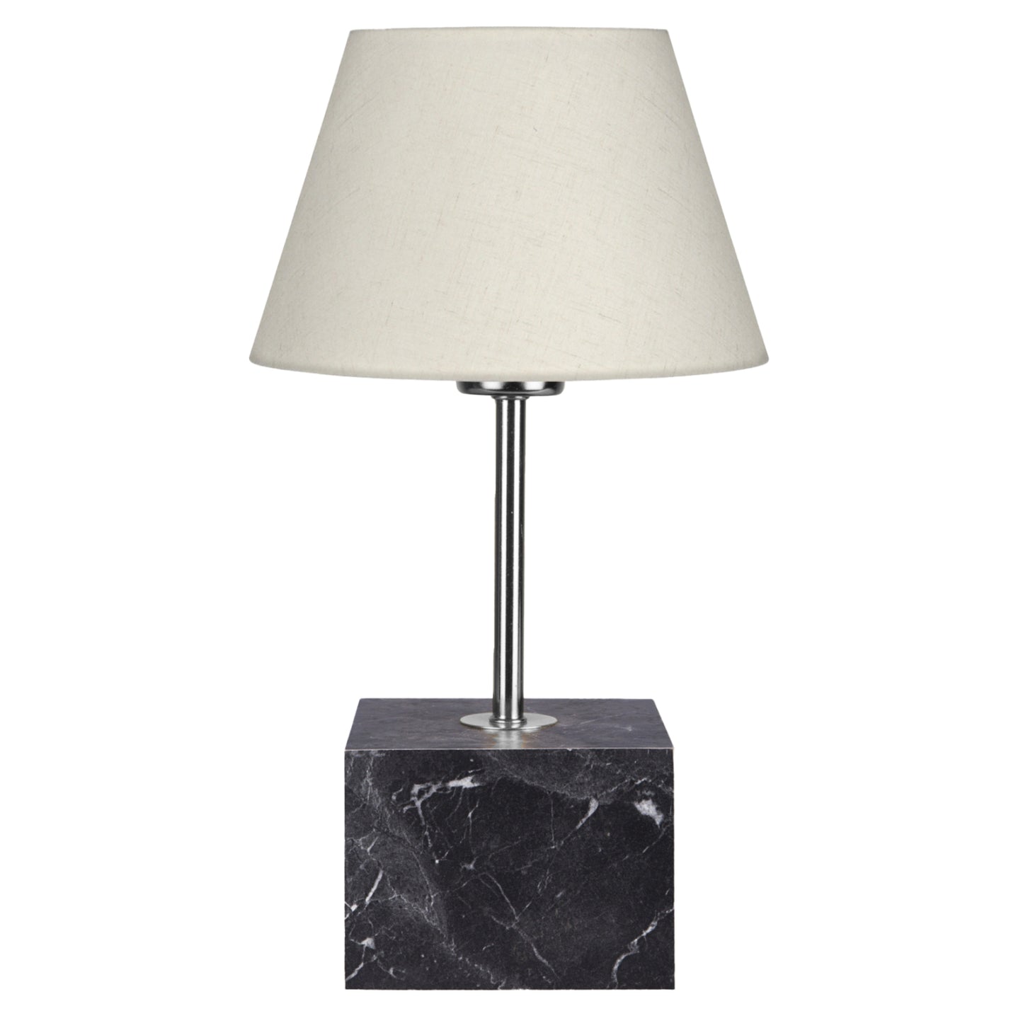 Table Lamp Hm7594.01 Cube Base Silver Pillar Ecru Cap 13x13x43hcm