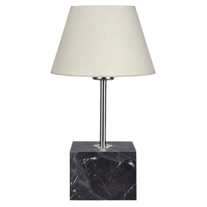 Table Lamp Hm7594.01 Cube Base Silver Pillar Ecru Cap 13x13x43hcm