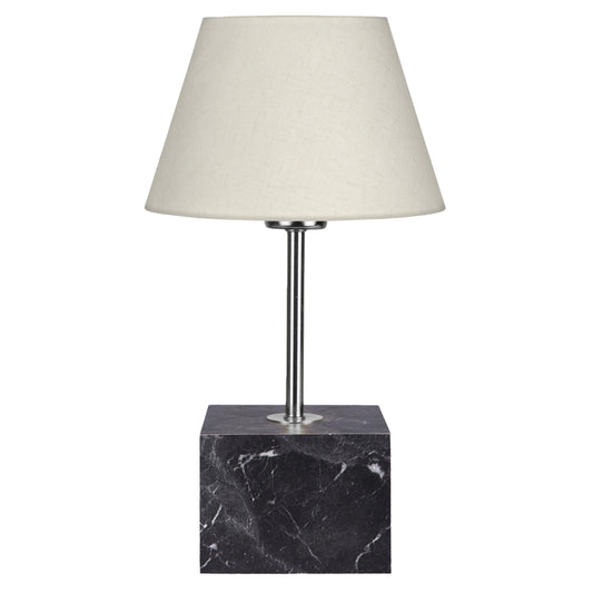 Table Lamp Hm7594.01 Cube Base Silver Pillar Ecru Cap 13x13x43hcm