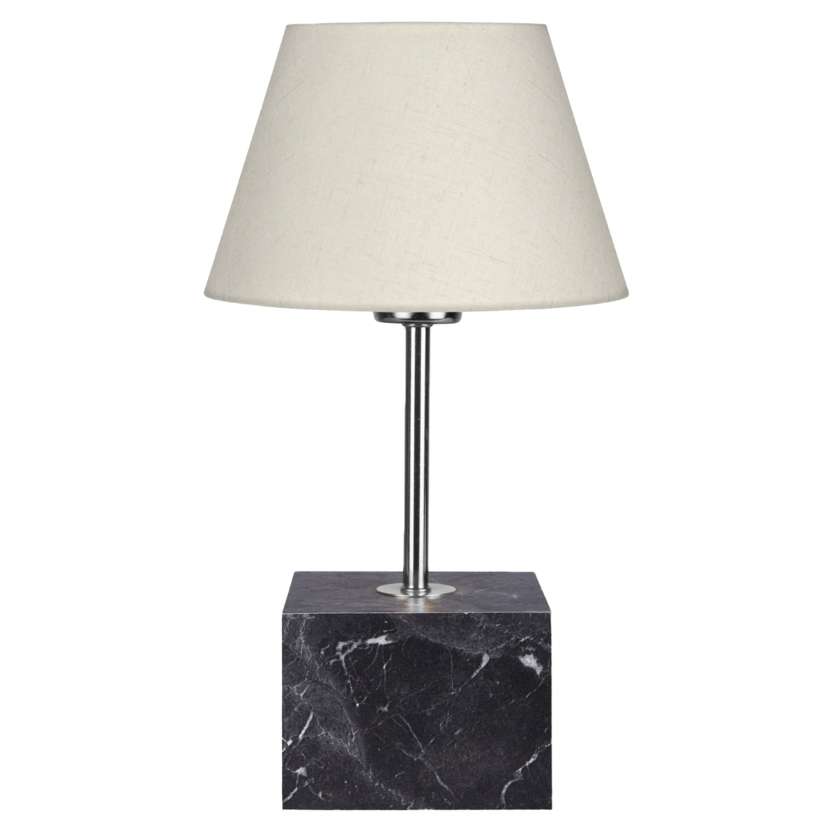 Table Lamp Hm7594.01 Cube Base Silver Pillar Ecru Cap 13x13x43hcm
