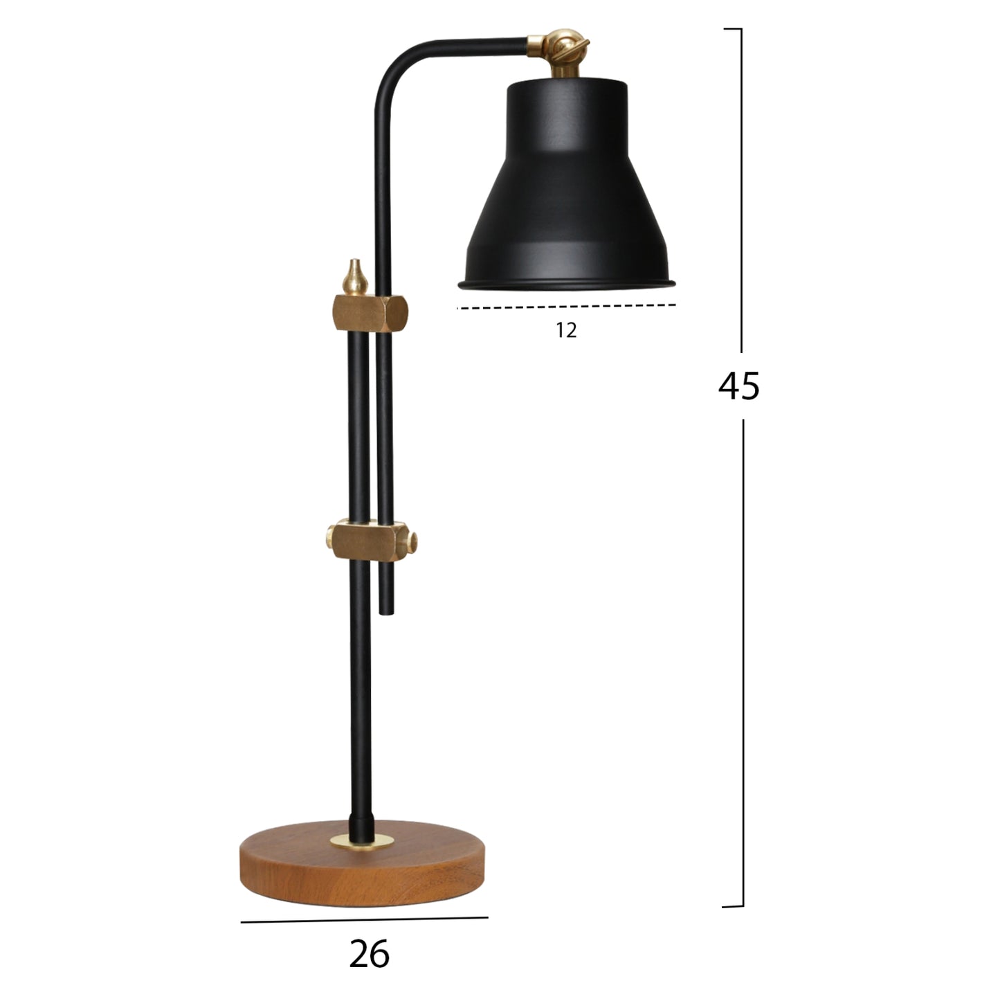 Table Lamp Hm7587.01 Brown Base, Black Cap, Black Pillar