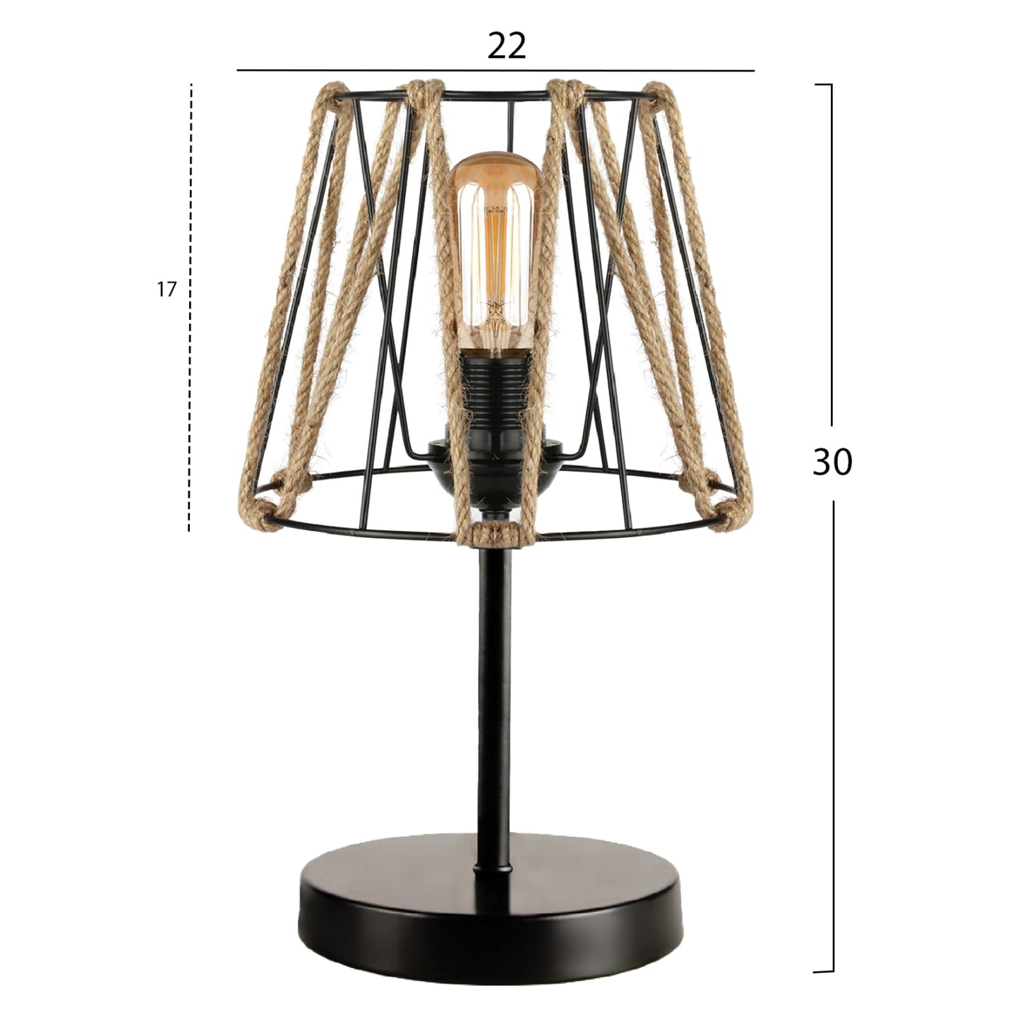 Decorative Table Lamp Hm7618.01 Black Base, Black Mesh Cap With Rope