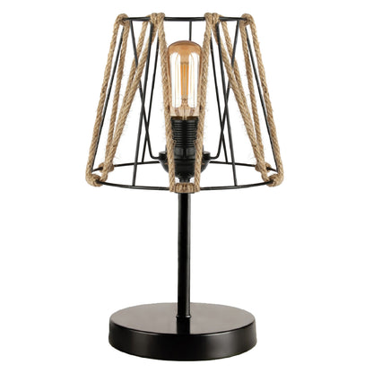 Decorative Table Lamp Hm7618.01 Black Base, Black Mesh Cap With Rope