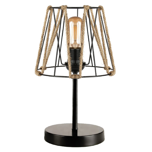 Decorative Table Lamp Hm7618.01 Black Base, Black Mesh Cap With Rope