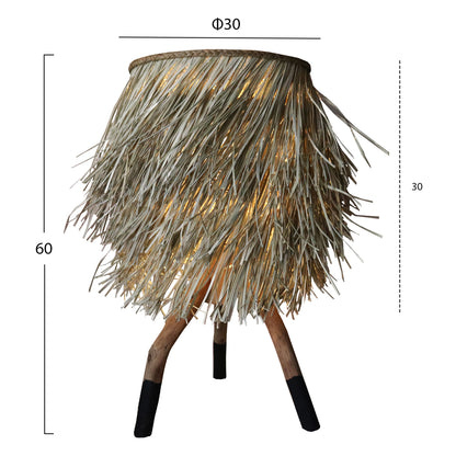 Table Lamp With Teak Legs And Seagrass Cap In Natural And Black Color Φ30x30-60hcm.hm7771