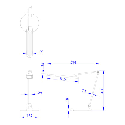 Desk Lamp Led Blain Pro Hm4454.01 Abs Base In White-grey Aluminum Arms 51,8x40hcm.