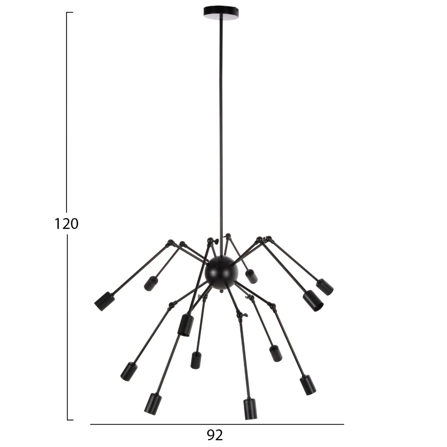 Ceiling Pendant 12-light Hm4167 Black Metal Articulated Arms Φ92x120hcm.