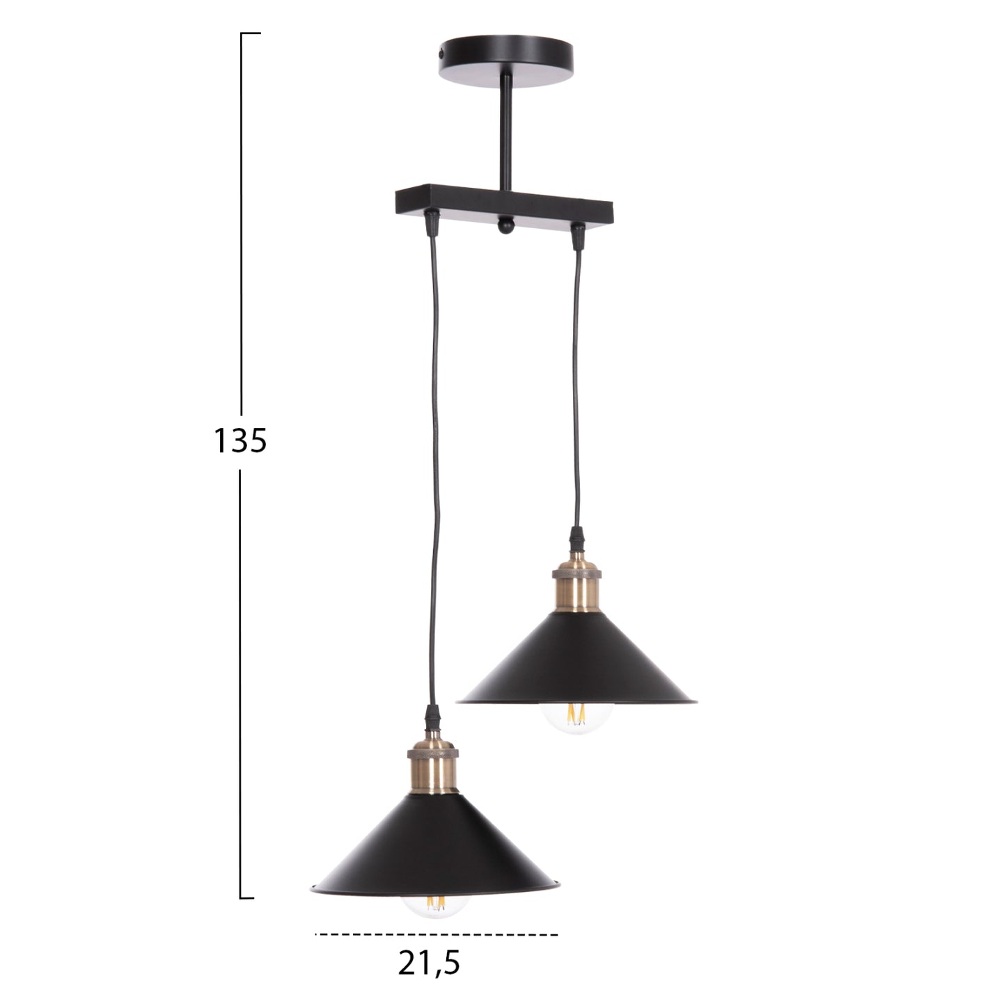 Ceiling Pendant 2-light Bell Hm7531.11 Black Metal-bronze Socket Φ21,5x135hcm.