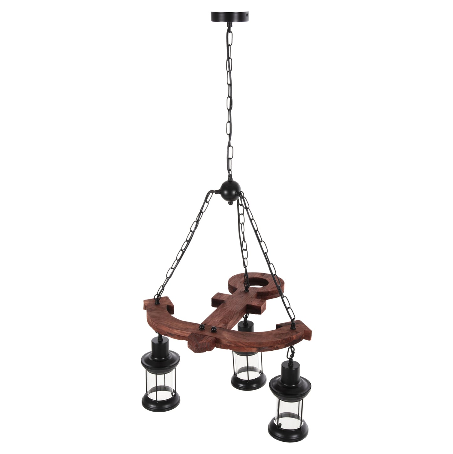 Ceiling Pendant 3-light Fixture Hm4115 Wood-metal-glass 115h Cm.