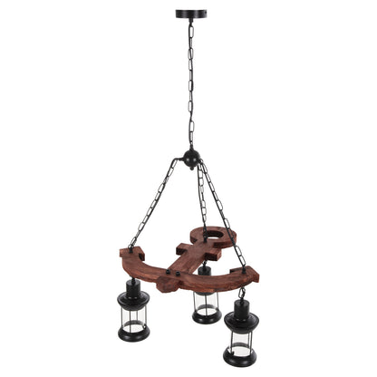 Ceiling Pendant 3-light Fixture Hm4115 Wood-metal-glass 115h Cm.