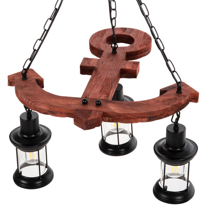 Ceiling Pendant 3-light Fixture Hm4115 Wood-metal-glass 115h Cm.