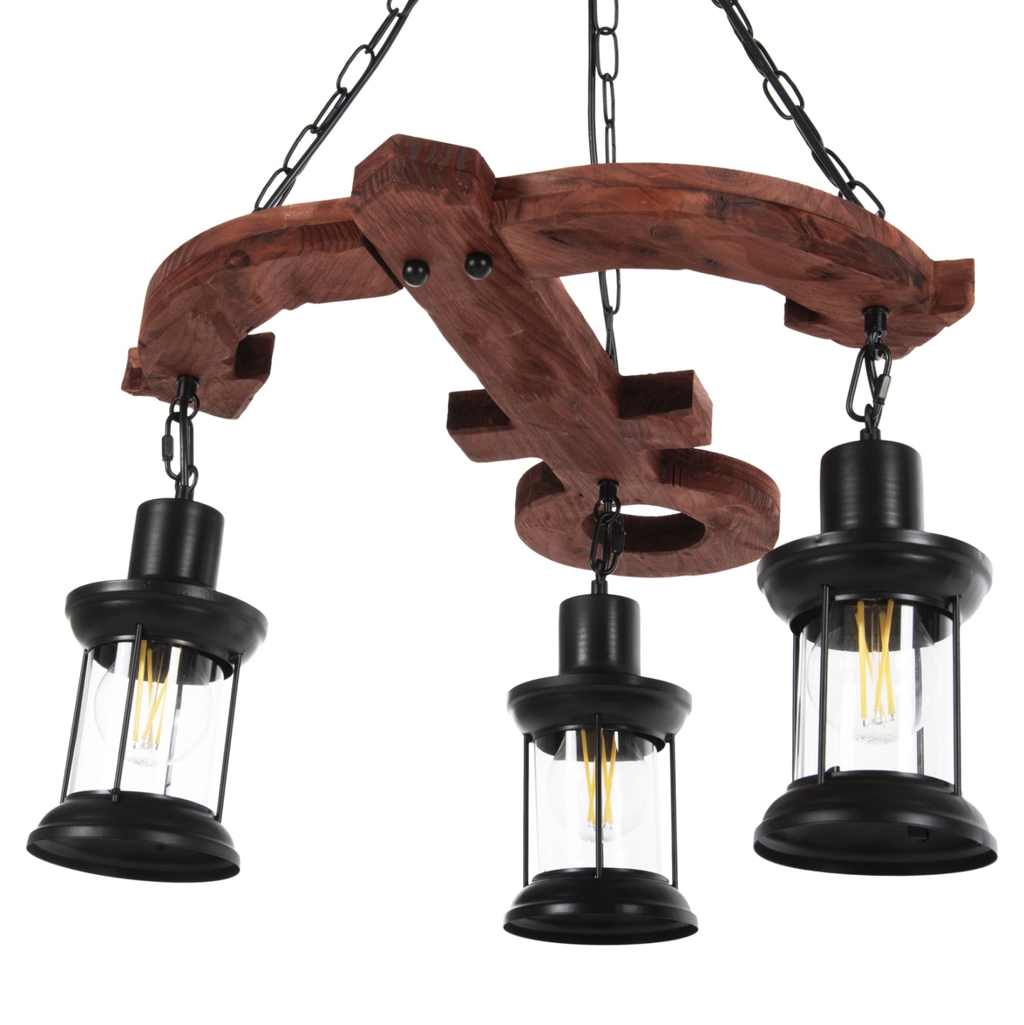 Ceiling Pendant 3-light Fixture Hm4115 Wood-metal-glass 115h Cm.