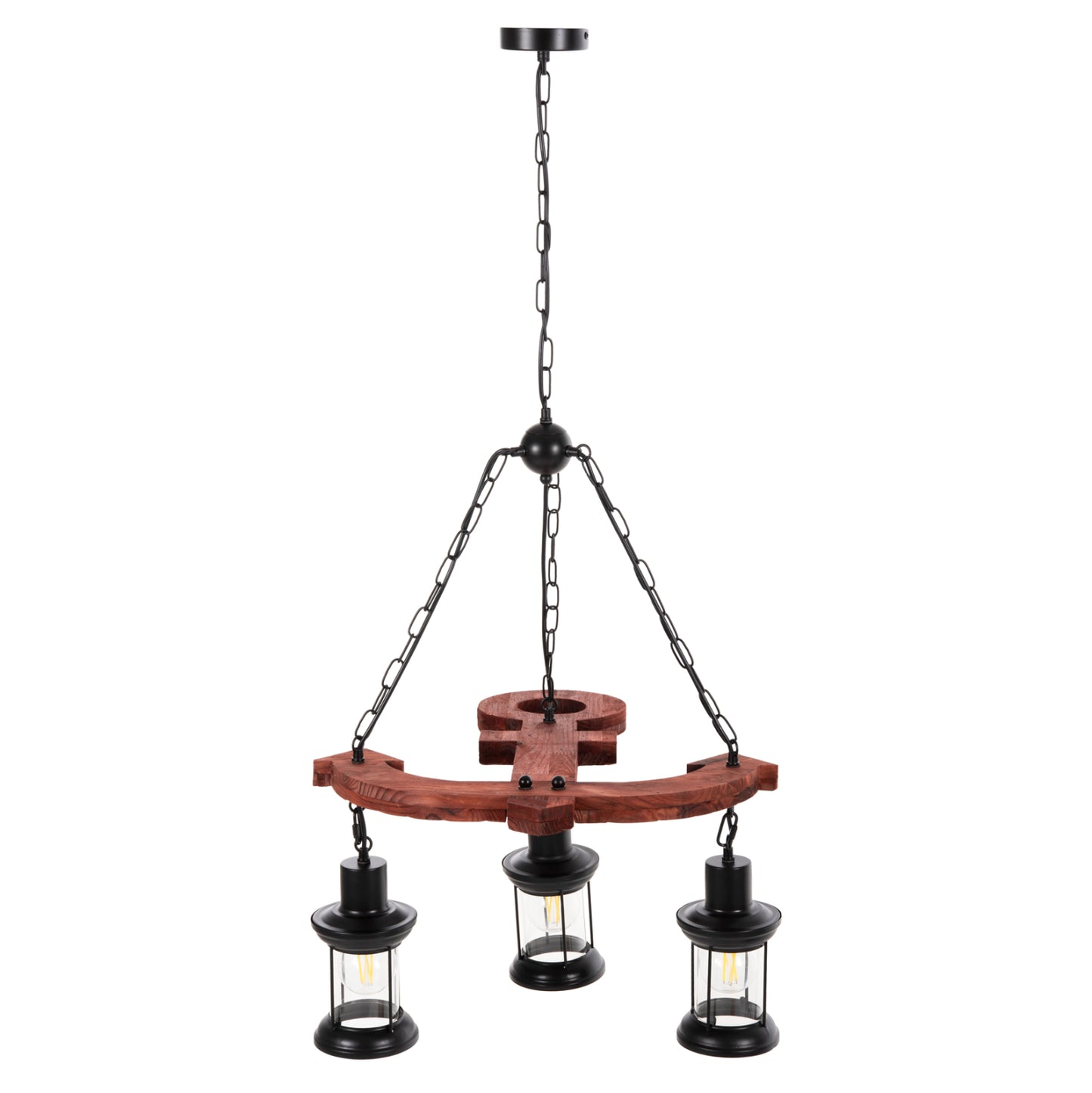 Ceiling Pendant 3-light Fixture Hm4115 Wood-metal-glass 115h Cm.