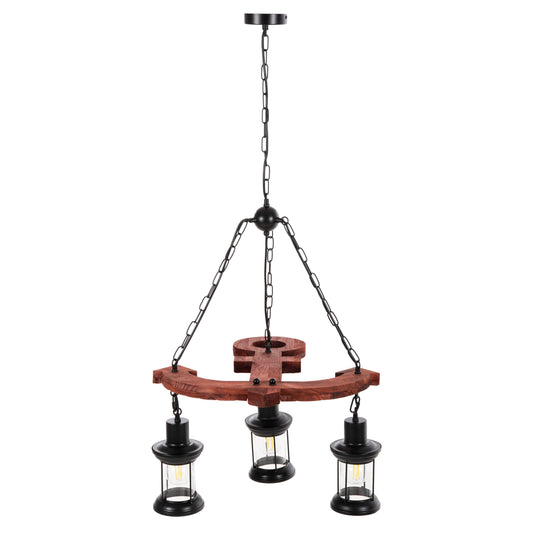 Ceiling Pendant 3-light Fixture Hm4115 Wood-metal-glass 115h Cm.