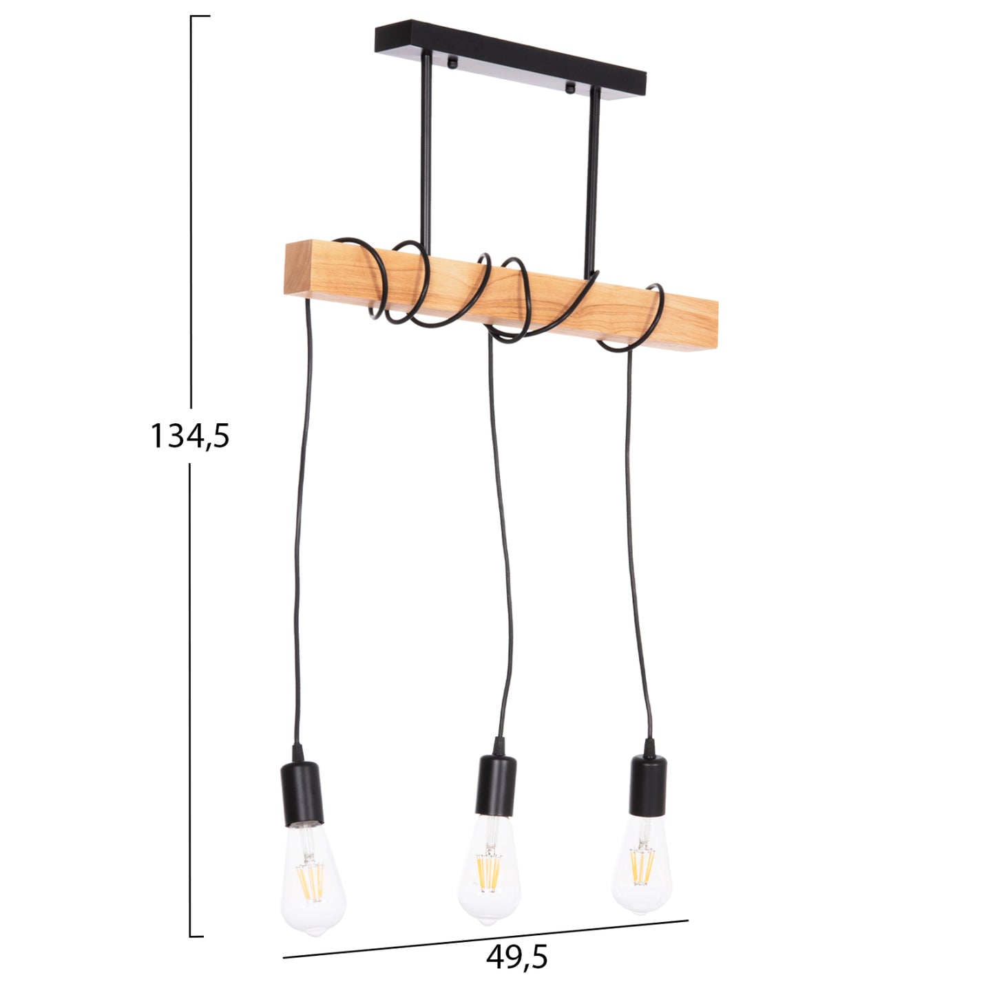 Ceiling Pendant 3-light Fixture Volks Hm4658 Metal-wood 49.5x5x134.5hcm.
