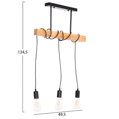 Ceiling Pendant 3-light Fixture Volks Hm4658 Metal-wood 49.5x5x134.5hcm.