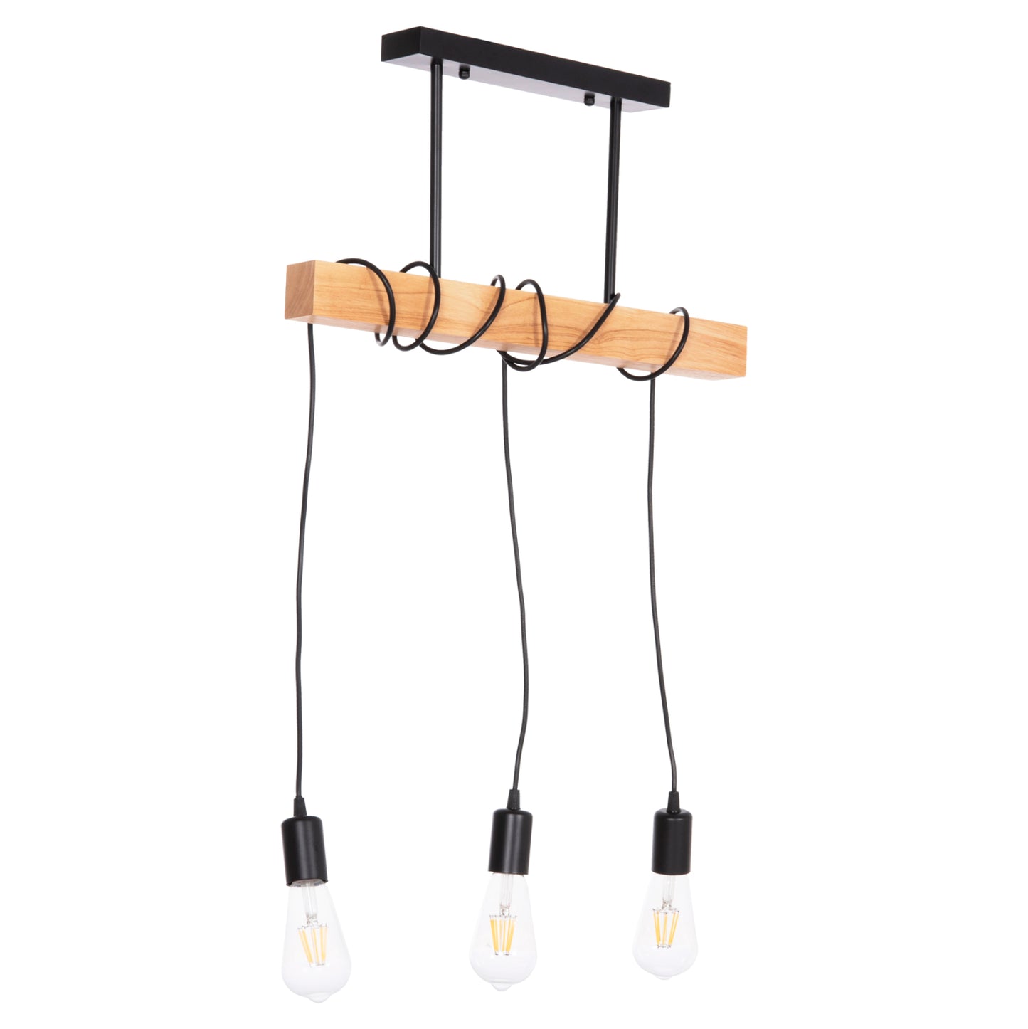 Ceiling Pendant 3-light Fixture Volks Hm4658 Metal-wood 49.5x5x134.5hcm.