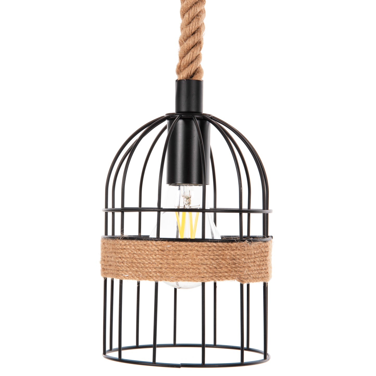 Ceiling Pendant 3-light Luminaire Hm4180 Black Metal-natural Hemp Rope 80x14,5x137hcm.
